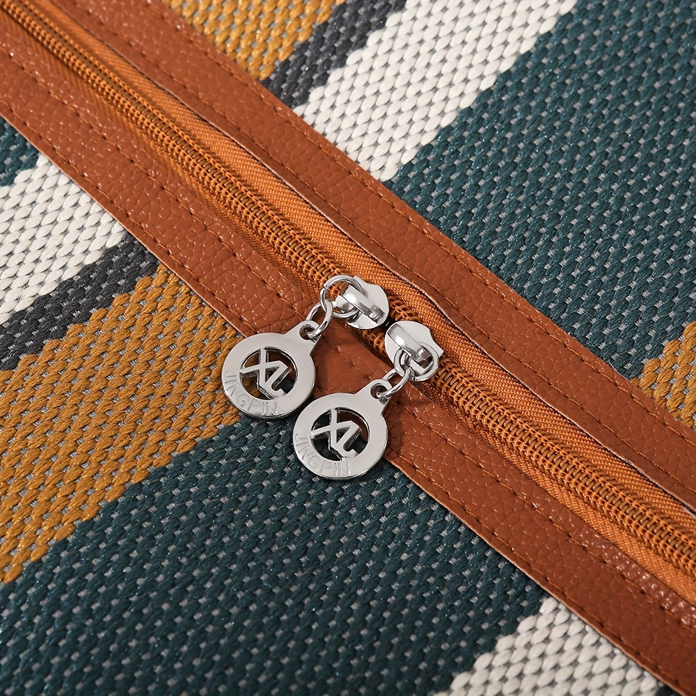 HUOHUO Women's Large Capacity Retro Striped Travel Handbag & Carry-On Luggage - Lightweight Nylon Suitcase with Adjustable Strap, Golden-Tone Hardware, Zipper Closure & Lining - Casual & Formal Use for Airplane, Train, Car Tr