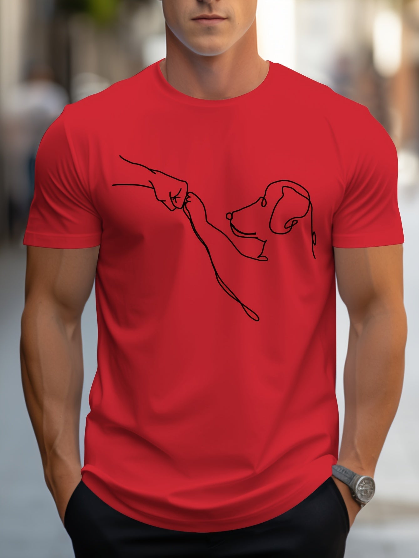 MBDMBD Men's Minimalist Dog Line Art Graphic T-Shirt - Vibrant Yellow with Black dog outline, Lightweight Summer Casual Everyday Tee for Pet Lovers - Machine Washable Apparel, Dog Tshirt, Classic Round Neck, Comfortable Fit