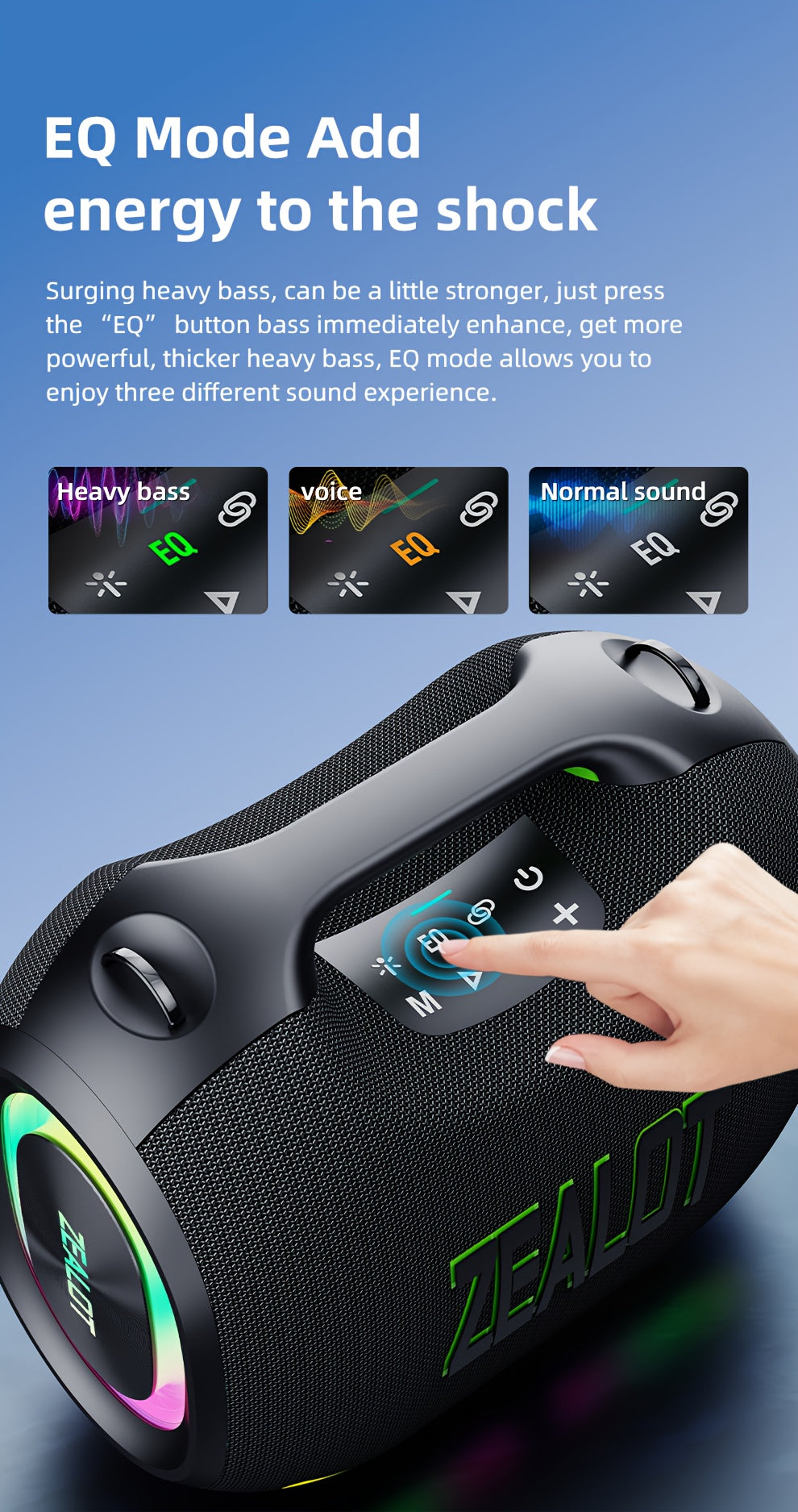 ZEALOT ZE01 120W High-power Wireless Speaker, Outdoor Portable, IPX5, And 4 Speakers, Built-in 24000mAh Battery, With RGB Color Lights, SD, USB, AUX, Internet Dual Pairing Function, Hands-free Calling, Supports Mobile Phones,