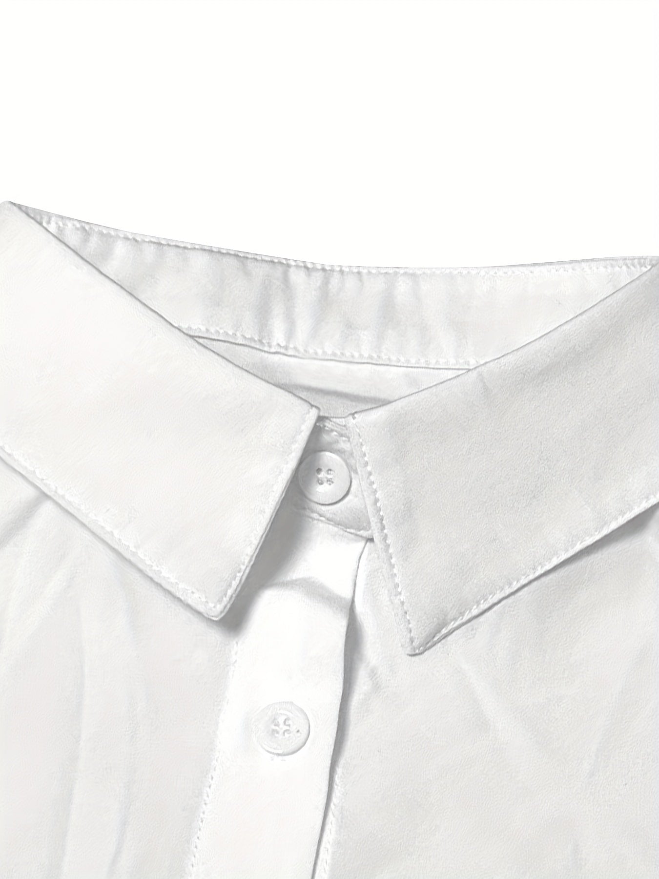 Solid Color Lapel Neck Blouse, Casual Button Front Short Sleeve Blouse For Spring & Summer, Women's Clothing