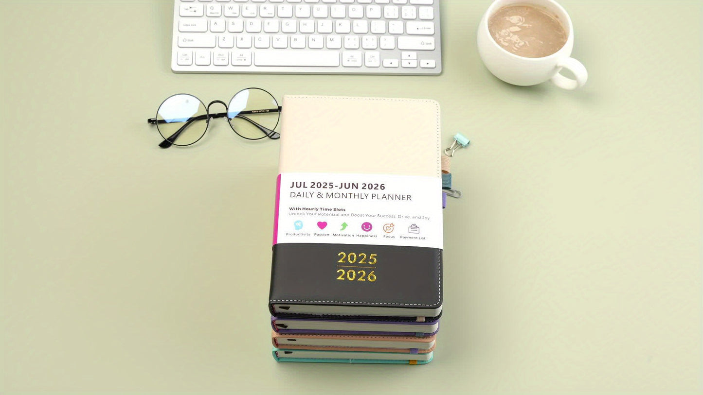 2025-2026 Academic Planner with 12-Month Labels - Daily & Monthly Time Management Organizer, Bookmark Section, Faux Leather Cover, 21.34cm x 14.48cm Back-to-School Planner for Adults, Academic Planner Notebook, Organized Layo