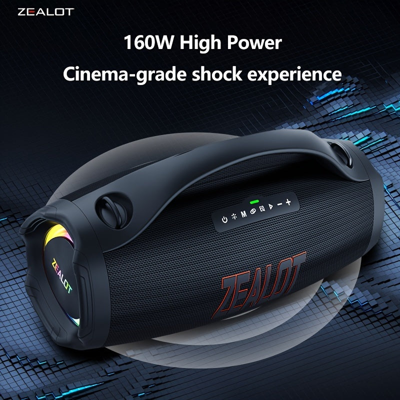 Zealot S98 Portable Wireless Speaker - 160W High-Power, 60H Playtime, IPX5, Fast Charging, Dual Pairing, Shocking Subwoofer, 36000mAh Battery, DSP Technology, Black with Red Accents