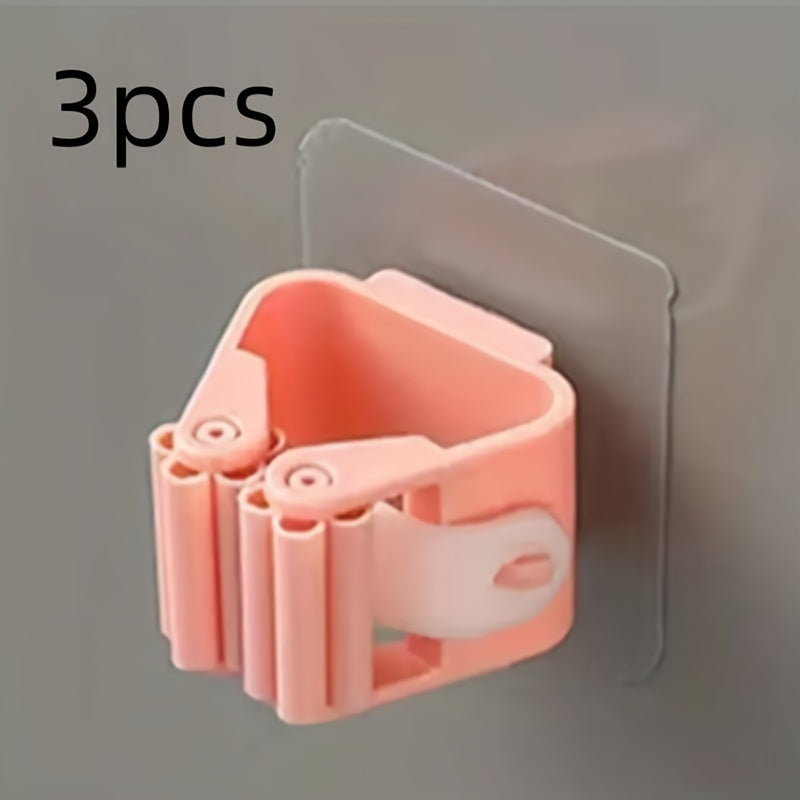 3pcs Mop Broom Holder Hook, Wall-mounted Broom Clip, Self-adhesive Mop Broom Rack, Detachable Waterproof And Non-slip Practical Hook, Suitable Storage And Organizer For Home, Bathroom, Kitchen, Garden And Garage