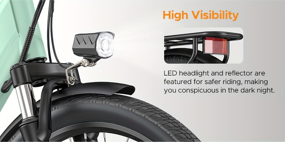 MileCity1 Step-Thru Electric Bike - Heavy-Duty Adult e-Bike with 250W Motor, 120KM Long Range, Front Suspension, 7-Speed Gears, LED Display, 66.04cm x 4.95cm All-Terrain Tires, Dual Brake System - Fast-Charging, for City Comm