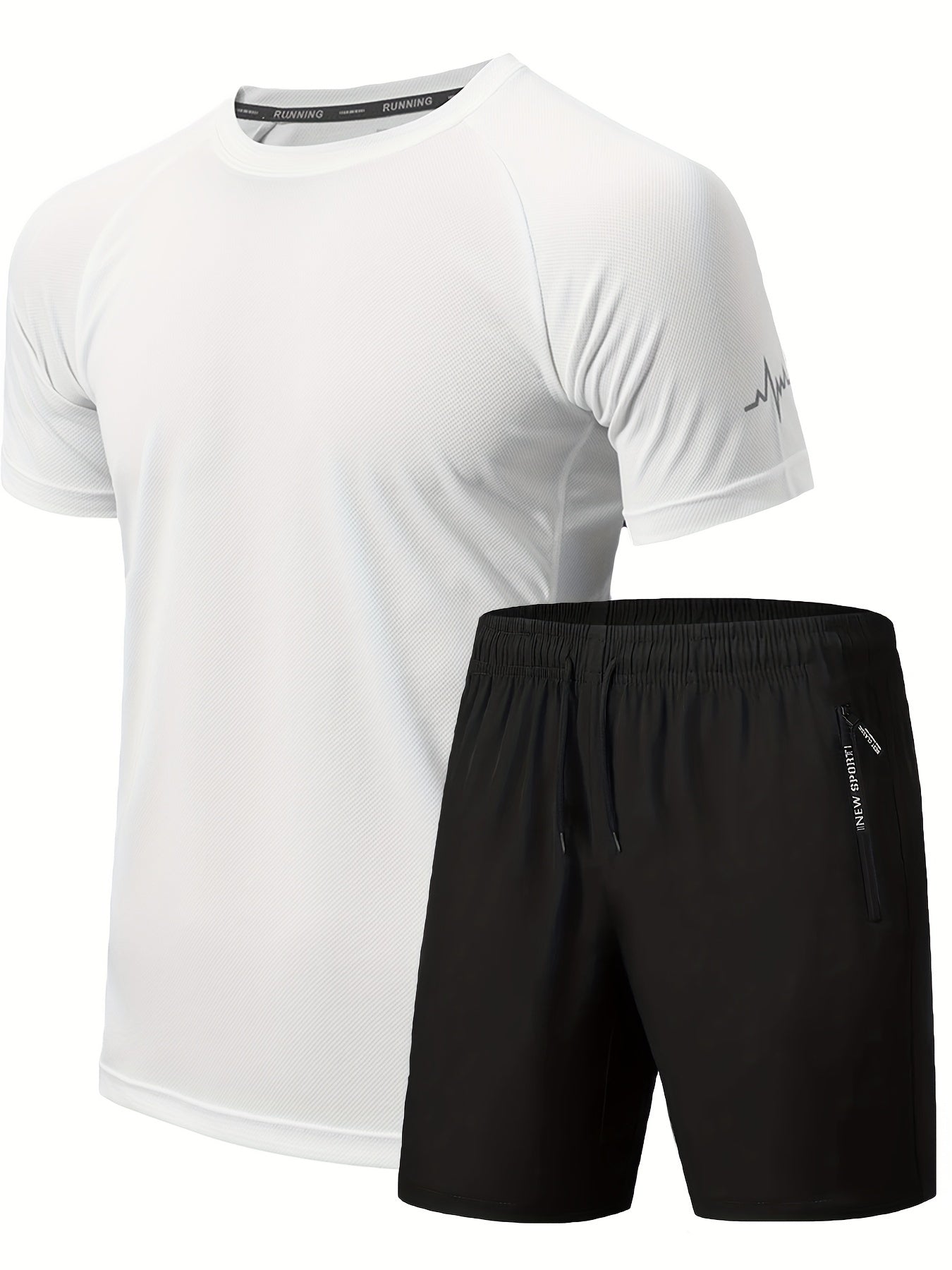 Men's 2Pcs Outfit, Solid Workout Short Sleeve T-shirt & Drawstring Shorts For Basketball Football Exercise Training Running Gym