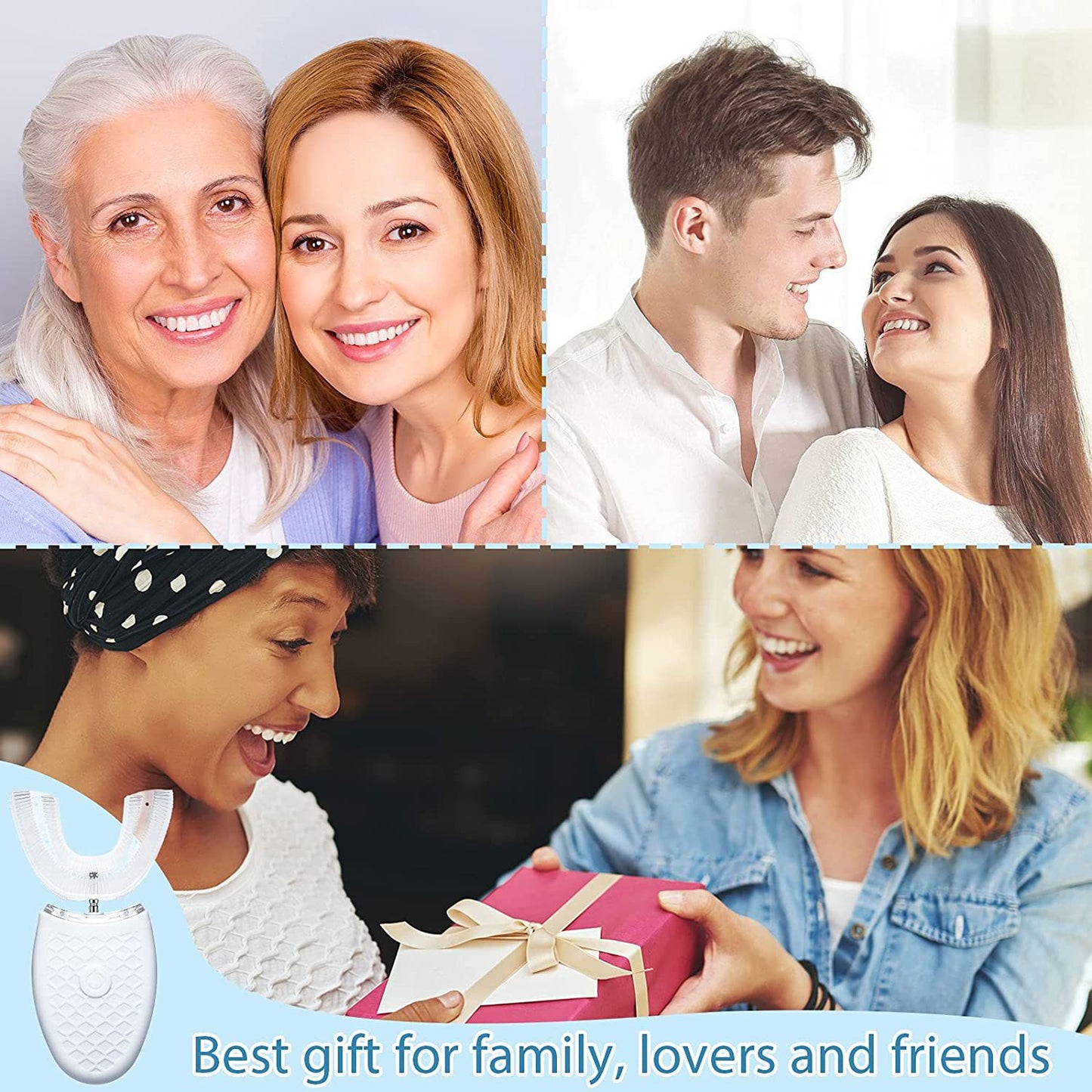Electric Soundwave technology U-Shaped Toothbrush with LED Light - 360° Mouth Cleansing, 3 Whitening Modes, Rechargeable & Washable for Travel and Home Use, EAFC