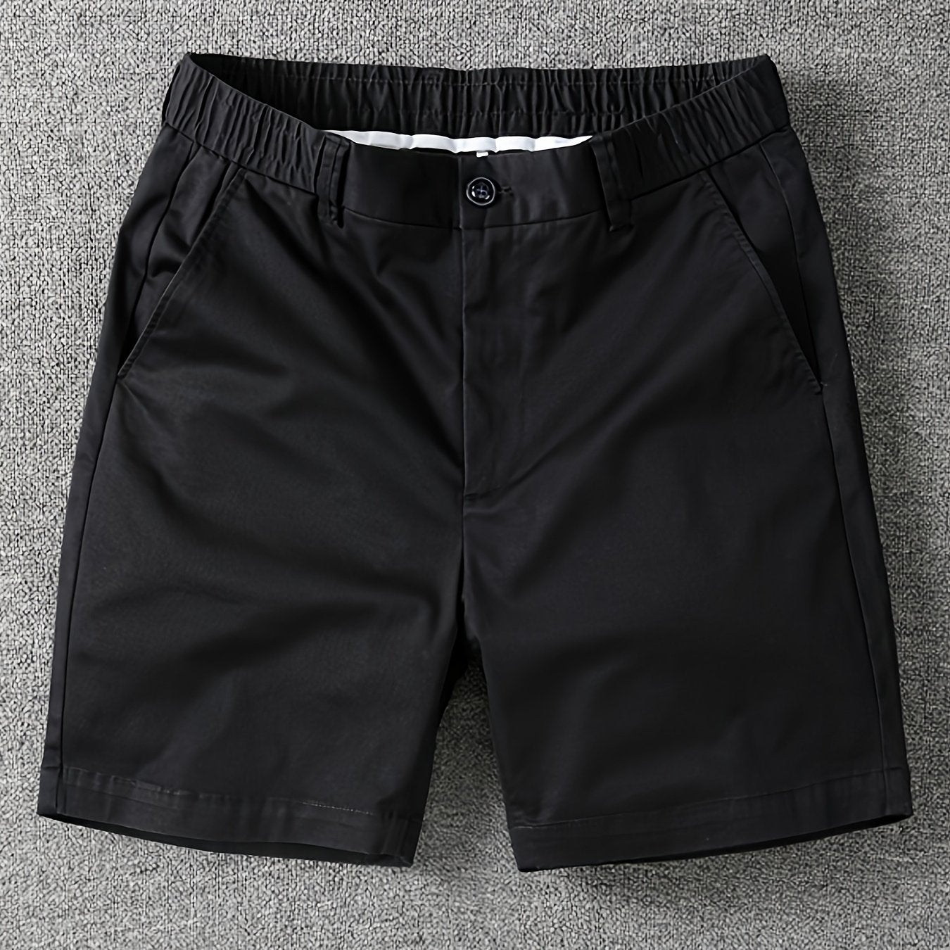 Men's Summer Micro-Elastic Casual Shorts - Four-Tenths Length, Olive Green, Mid-Rise Waist, Elastic Waistband, Side Pockets, Lightweight & Breathable for Casual Attire