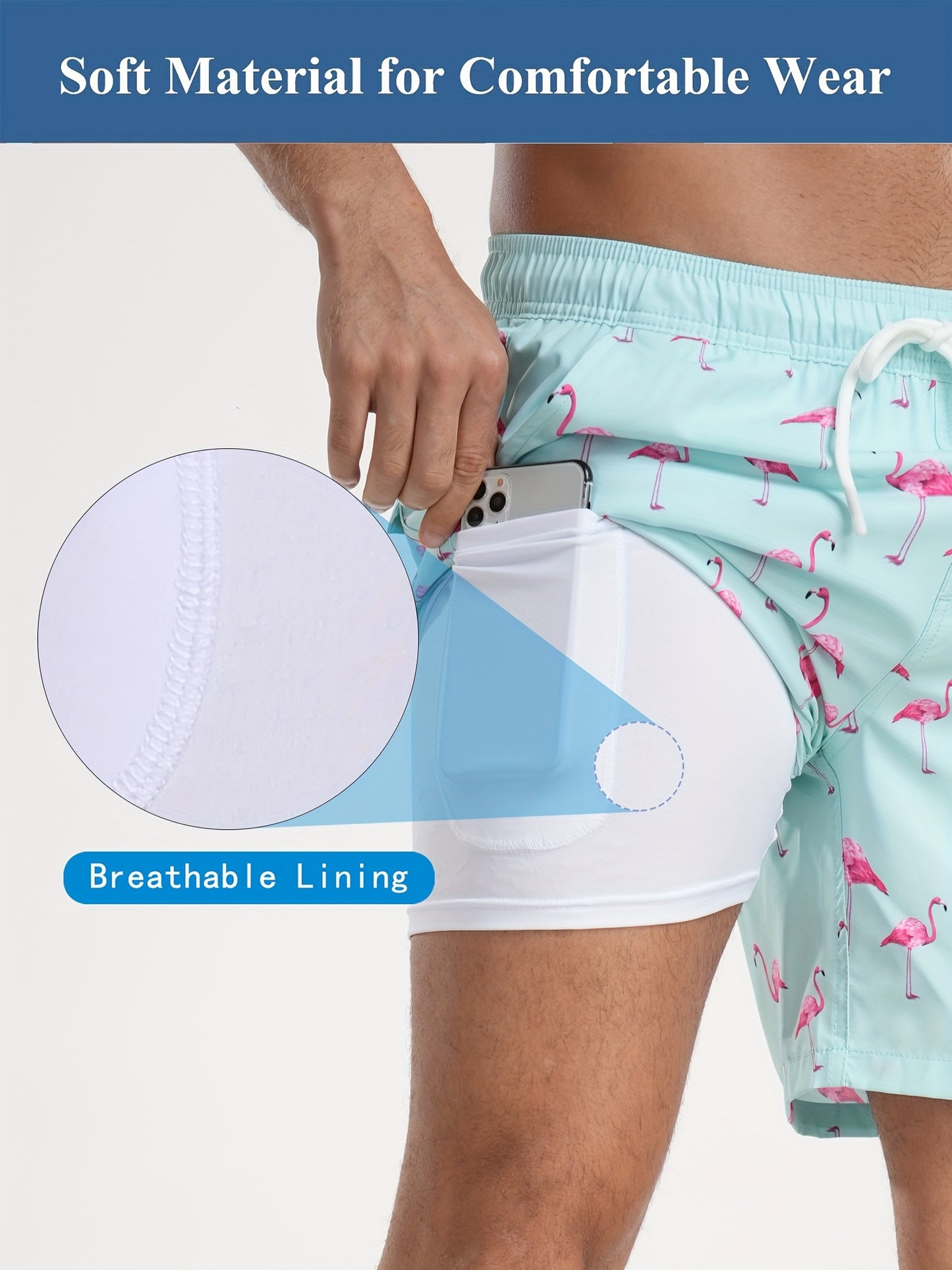 Men's Quick-Dry Beach Shorts with Tropical Palm Tree & Palm Leaf Print - Breathable Stretch Fabric for Summer, Outdoor, Hiking, Swimming - Machine Washable Casual Athletic Shorts, Outdoor Activewear, Summer Shorts