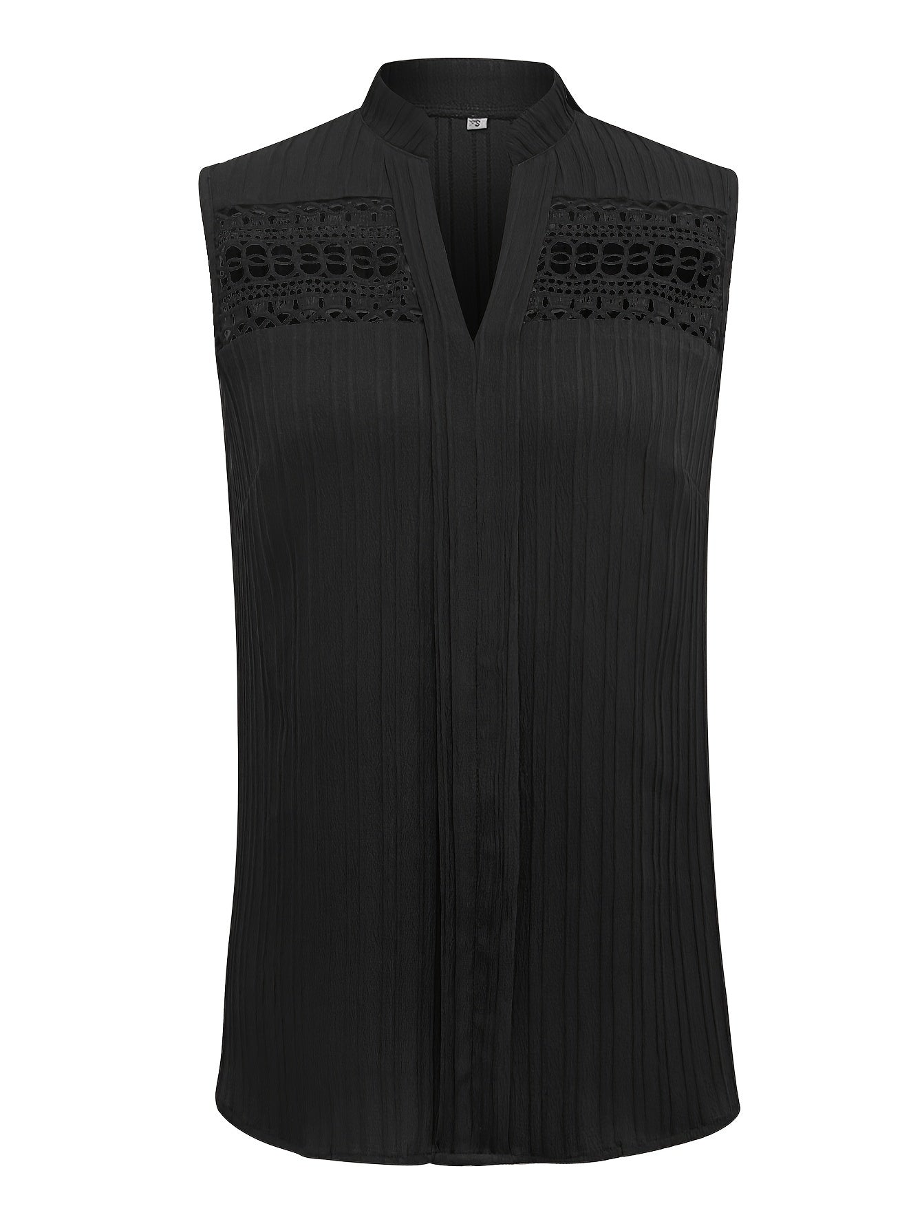 Lace Stitching V-neck Blouse, Elegant Sleeveless Top For Spring & Summer, Women's Clothing
