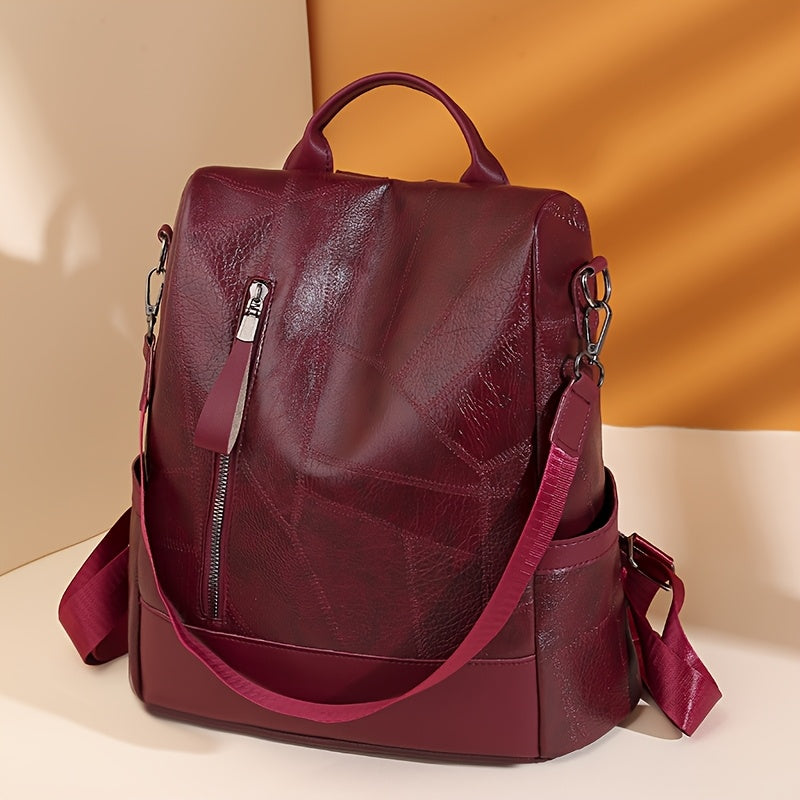 Women's Backpack Burgundy/Black - Adjustable Shoulder Straps & Golden-Tone Hardware, Heavy-Duty Zipper Closure, Golden-Tipped Back Panel (No Hardware Visible),, Travel Handbag (Coffee Brown, Burgundy, Black) - PU