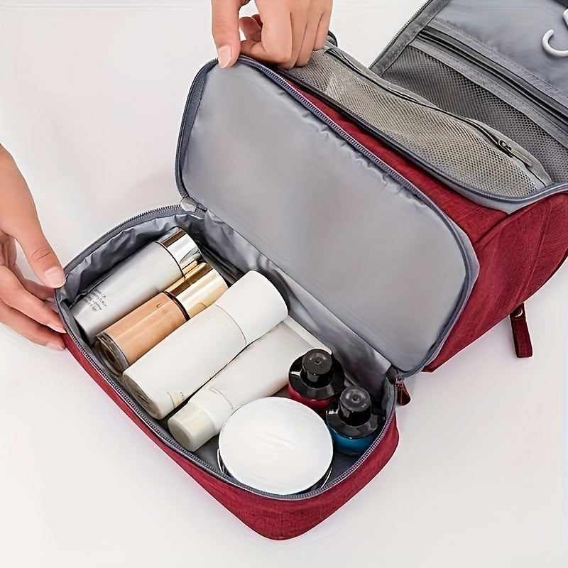 Multi-Functional Travel Organizer with Top Zipper Closure & Hanging Loop - Heavy-Duty High Quality Folding Toiletry & Cosmetic Case with Multiple Compartments, Golden-Tone Hardware, Durable Fabric Construction - Ideal for Bus