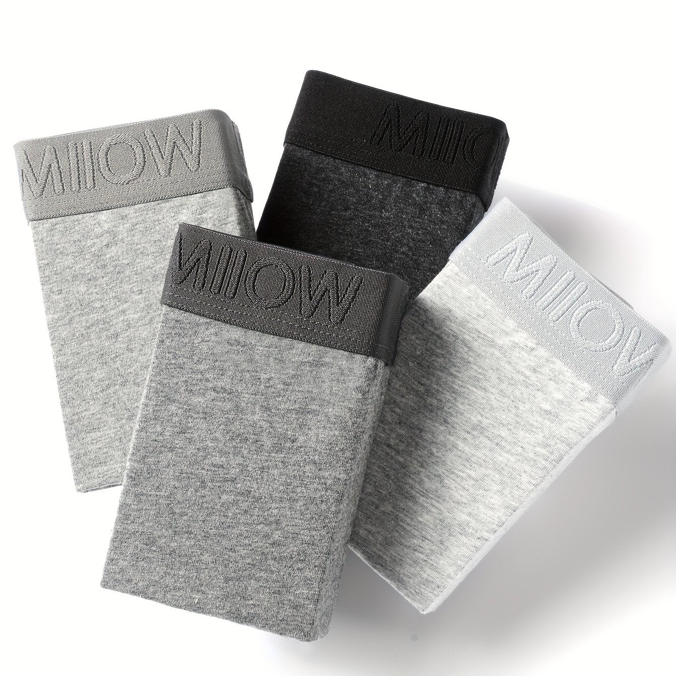 Conjunto de 4 cuecas de homem nas cores cinza escuro e cinza claro.