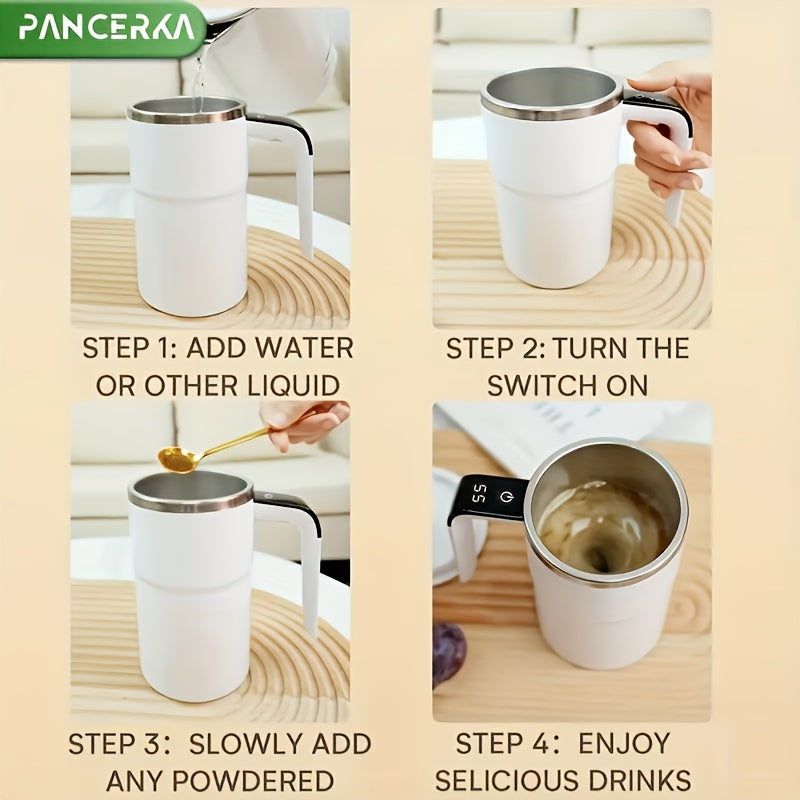 Smart USB-Powered Self-Stirring Coffee Mug with Temperature Display - Stainless Steel, Portable & Easy to Clean - Perfect for Home, Office, Travel & Car Use