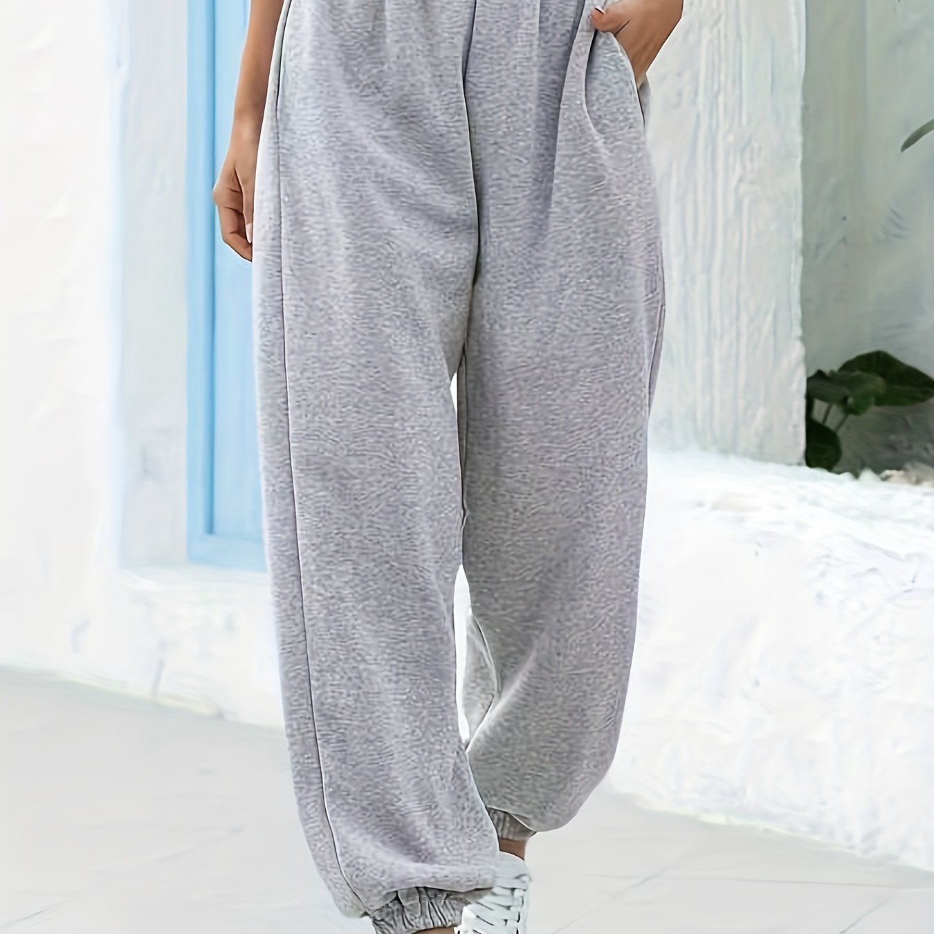 Women's High-Waisted Wide-Leg Cropped Pants - Casual Navy Blue Polyester, Elastic Waistband with Pockets, Perfect for Fall & Winter, Plus Size Pants