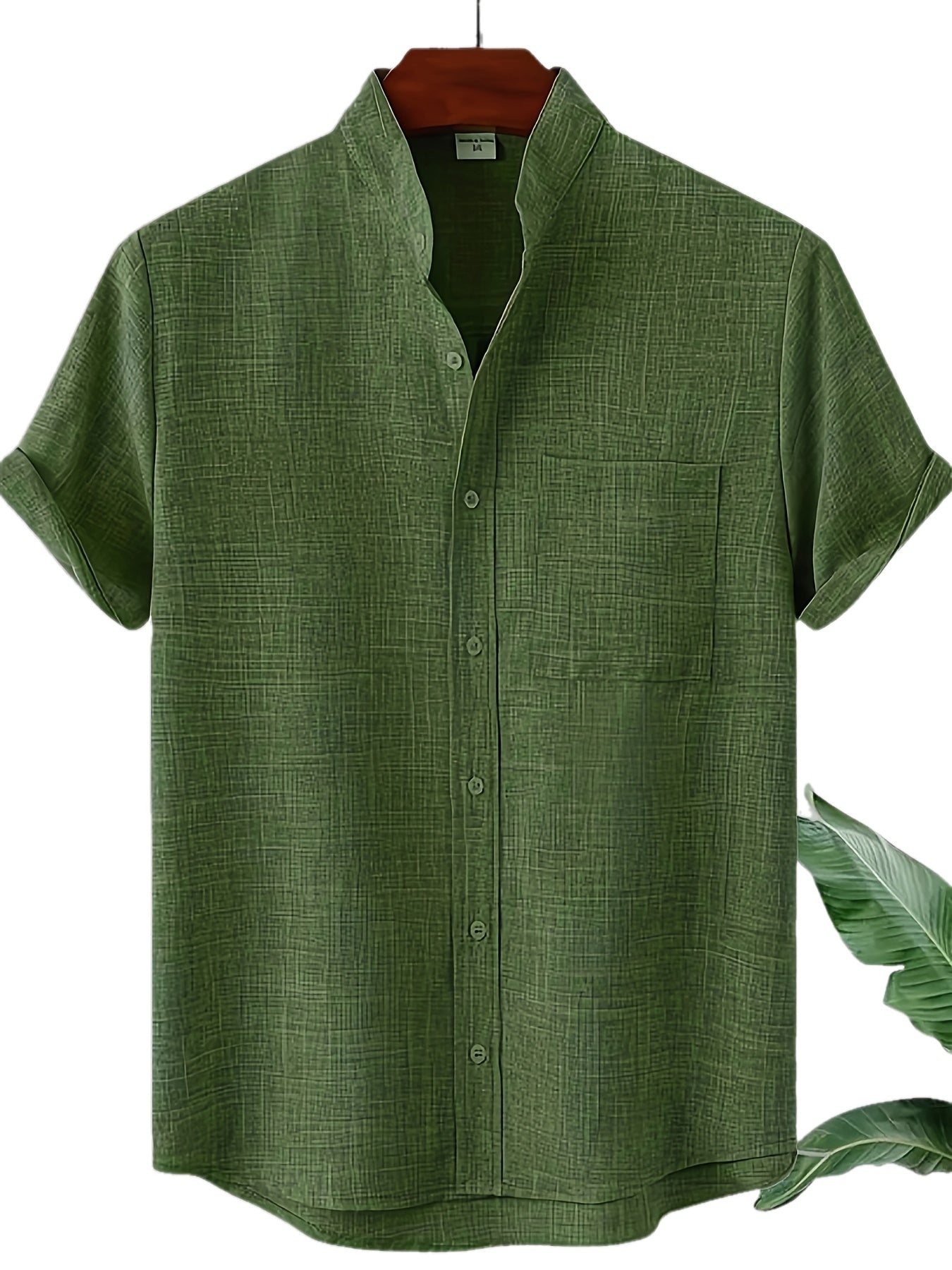 Solid Color Men's Short Sleeve Stand Collar Shirt, Men's Casual Button Up Shirt For Summer Outdoor