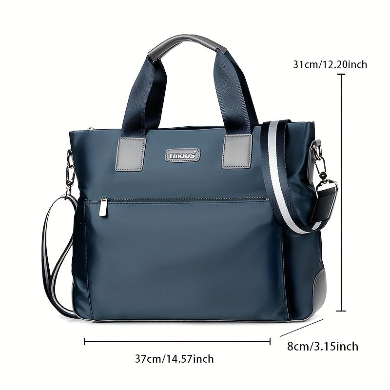 TMOOS Men'S Lightweight Oxford Business Casual Tote Bag - Large Capacity Multi-Compartment, Adjustable Shoulder Strap, Durable & Stylish for Work, Travel, and Everyday Use, Travel Tote Bag, Professional Appearance, Secure Zip
