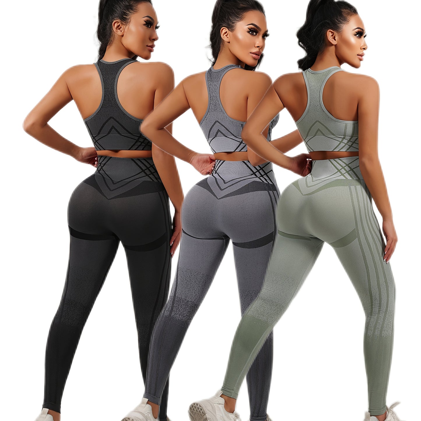 Women'S High Waist Yoga Pants And Sports Bra Set 3pcs Set