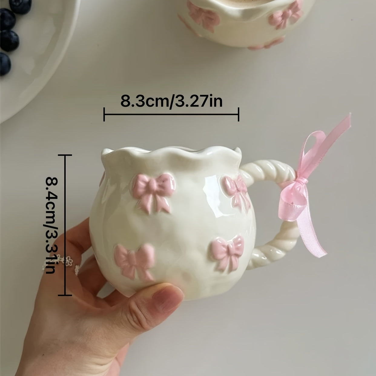 1pc Handmade Irregular Bow Ceramic Mug, 340ml, Geometric Pattern, Microwave Safe, Machine Washable, Reusable, Perfect for Home Kitchen, Dorm Breakfasts, Birthday, Christmas, Thanksgiving, Valentine's Day, Mother's Day, Gradua
