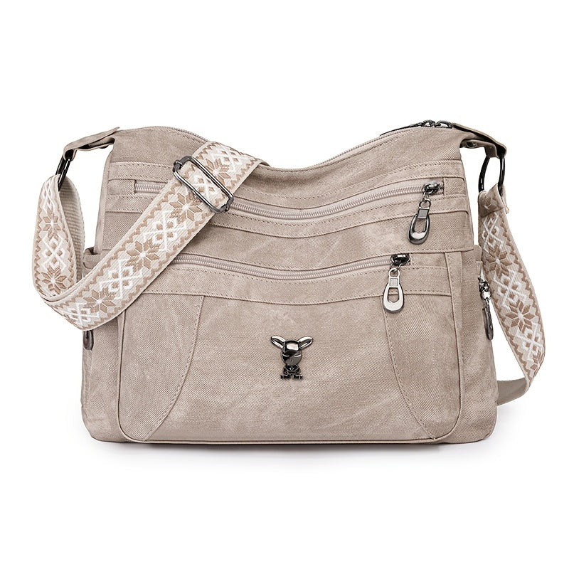 Taole Women's Vintage Bohemian PU Shoulder Bag - Adjustable Strap & Zipper Closure, Retro 1950s Handbag in Khaki/Ginger/Gray/Blue/Black, Casual & Dressy Outfits, Durable & Oil-Tanned Edges