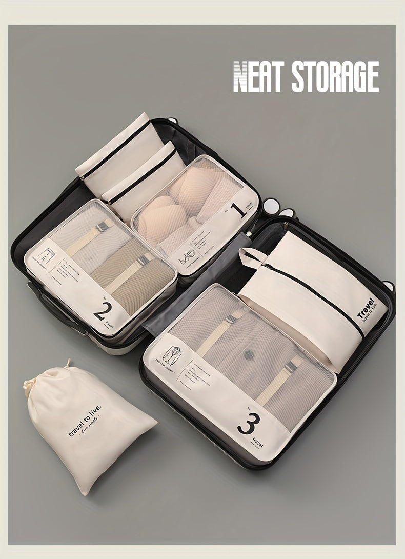 Portable Travel Storage Bag Set of 7pcs Suitcase Clothes Organizer Pouches with Clothing Bags, Underwear Pouches, and Shoe Pouches Suitable for Business Trips by Both Men and Women