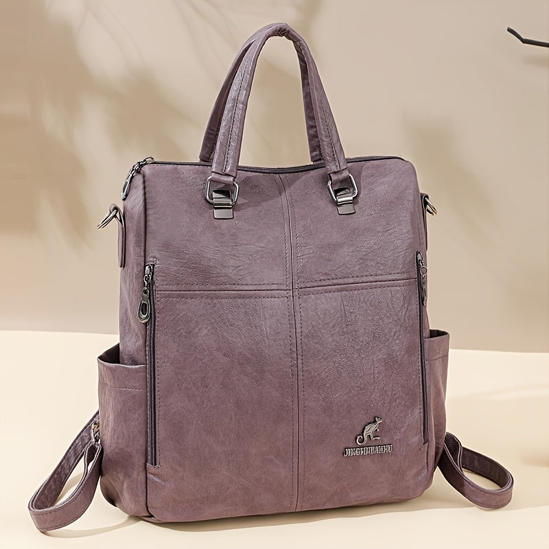 Four One Women's Large Capacity Retro Backpack - Heavy-Duty Nylon Bookbag with Adjustable Shoulder Straps, Golden-Tone Hardware, Front & Back Zipper Pockets, Convertible Crossbody/Backpack for,, Travel (Red, Casual) - (Low