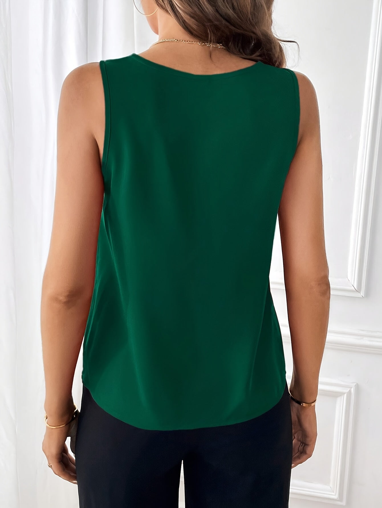 Solid Color V-neck Simple Blouse, Elegant Sleeveless Loose Blouse For Spring & Summer, Women's Clothing