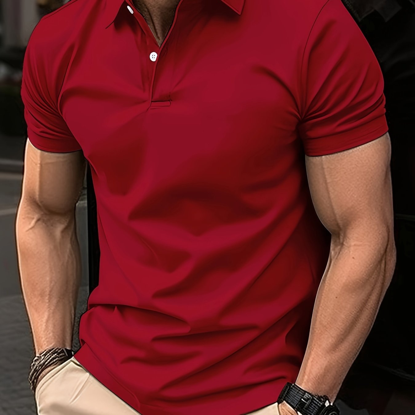 Solid Color Men's Lightweight Short Sleeve Lapel Shirt For Summer Sports