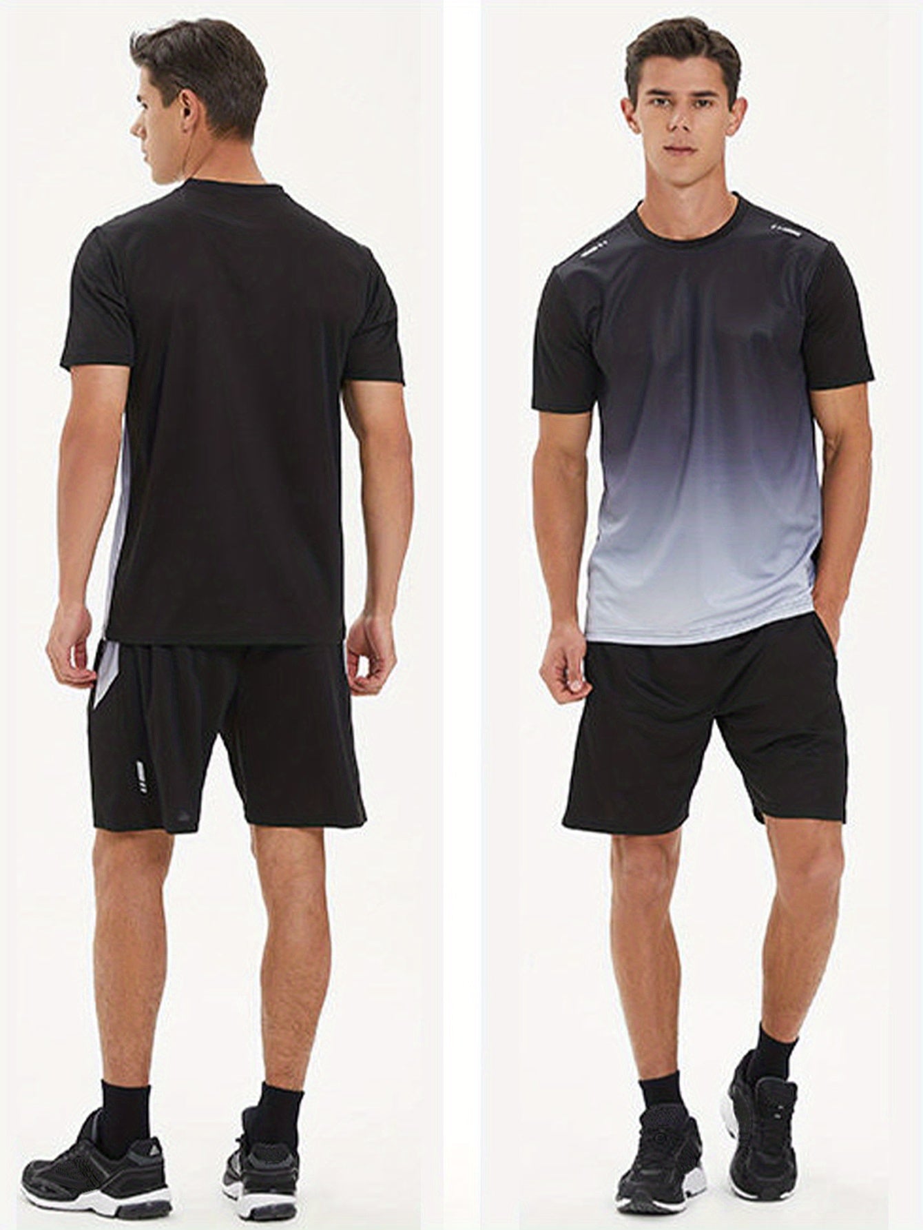 2-piece Men's Summer Basketball Training Running Outfit Set, Gradient Short Sleeve T-shirt & Quick-drying Shorts Set