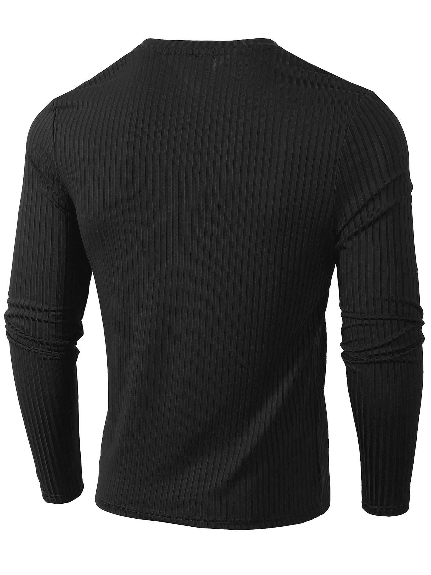 Ribbed Men's Casual Stretch Breathable Lightweight Long Sleeve Round Neck T-shirt For Spring Fall, Running Training