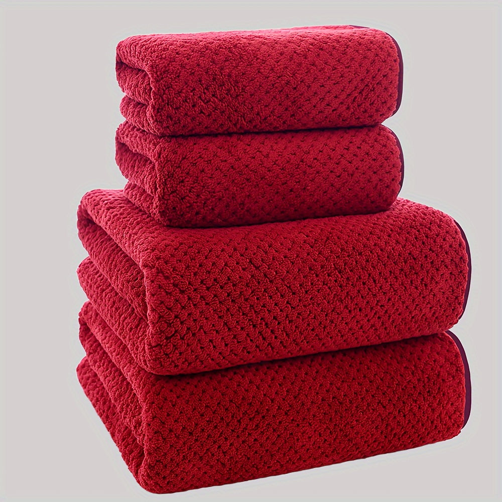 4pcs Luxury Pineapple Mesh Towel Set - Super Absorbent, Quick-Drying, Ultra-Soft, and Beige-Friendly Home Bath Towels - Ideal Bathroom Essentials with Fabric Weave,  Soft Texture, Ultrasoft Material, Skinfriendly Towel, Spa L
