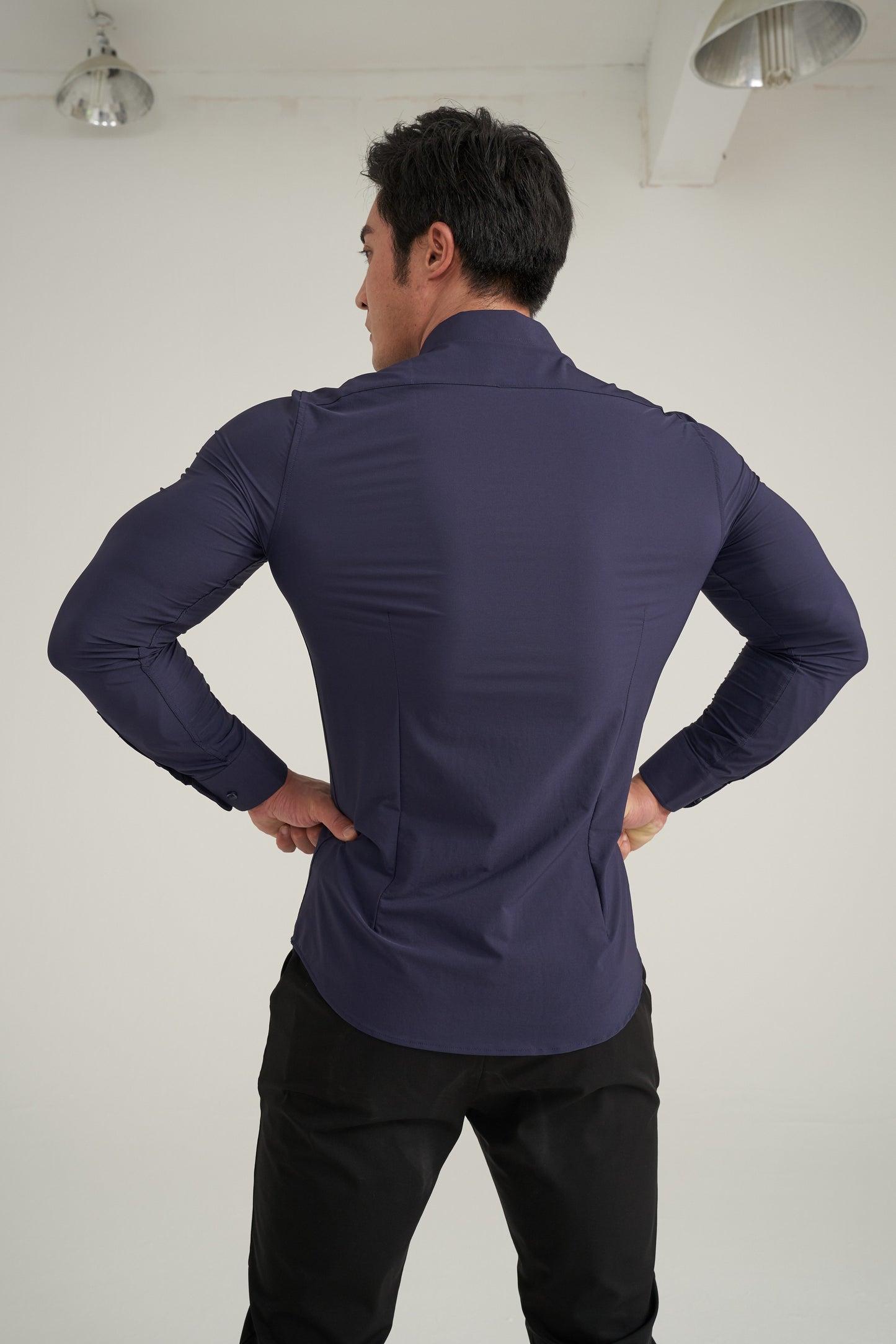 Solid Color Men's Slim Fit Stretch Quick-drying Long Sleeve Button Up Shirt, Spring Fall Workout Activity