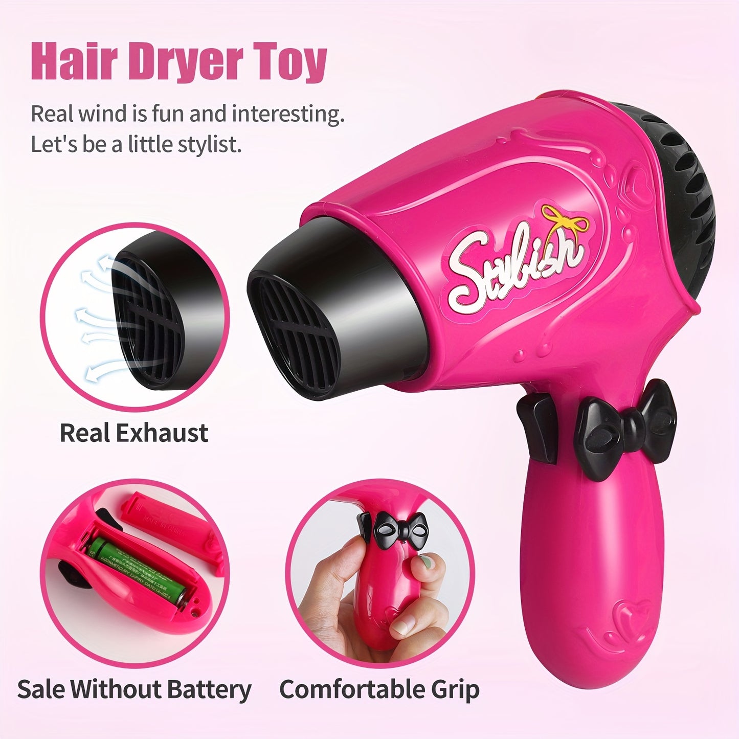Girls Beauty Salon Set Pretend Play Stylist Hair Cutting Kit Hairdresser Toys With Hair Dryer, Scissors, Barber Apron And Styling Accessories (Not Real Hairdresser Toys, Hairdresser Toys Model)