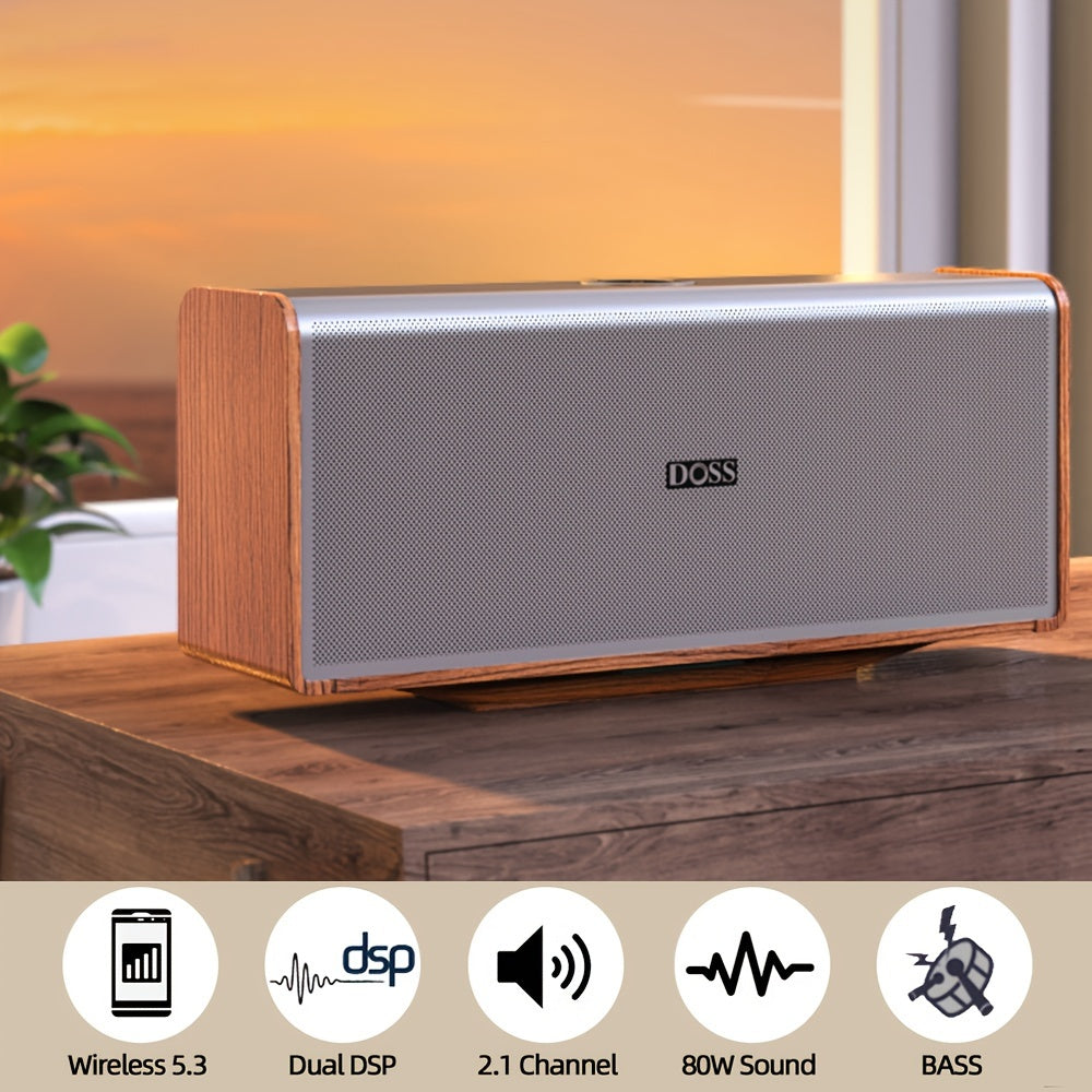 DOSS SoundBox XL Ultra 80W Wireless Home Speaker with Subwoofer, 2.1 Channel Sound System, 18-Hour, Wireless 5.3, -C, DSP Technology & Low Frequency, Compatible with Smartphones, Tablets, Laptops, Music Players - Modern Metal