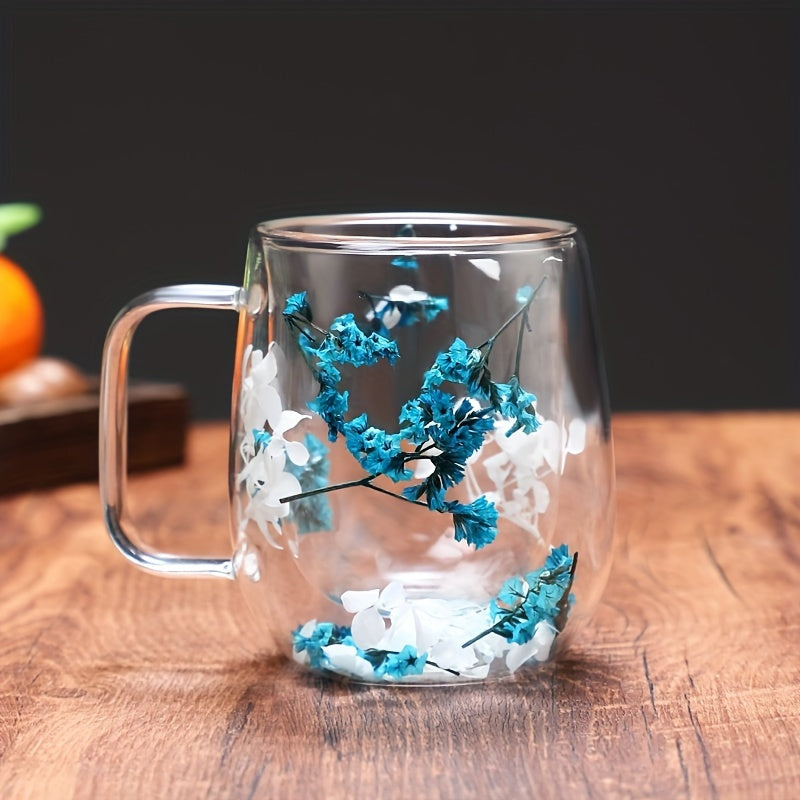 1pc, Flowers Inside Glass Coffee Mug, High Borosilicate Glass Double-Walled Espresso Coffee Cups, Heat Insulated Water Cups, Summer Winter Drinkware, Birthday Gifts