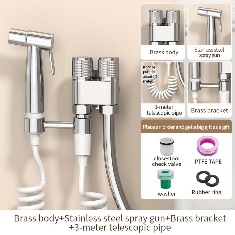 1pc Stainless Steel Handheld Bidet Sprayer - Powerful, Non-Electric Bathroom Cleaning Nozzle with Extendable Hose for Toilet Flushing & Personal Hygiene