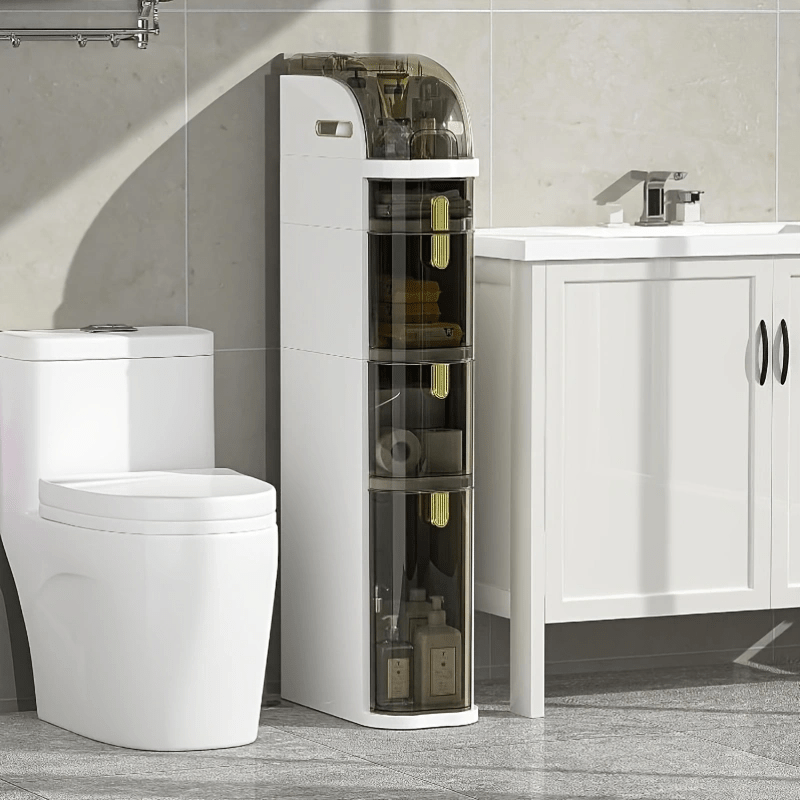 4-Tier Ultra-Thin Bathroom Storage Cabinet, Narrow Space Mobile Organizer with Wheels for Small Kitchens and Living Rooms