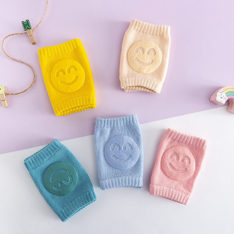 A Pair Four Seasons Fur Ring Baby Leg Protector, Elbow Toddler Crawling Baby Smiley Face Knee Brace Non-slip Socks, Adjustable Elastic Neutral, For Crawling 0-36 Months Of The Baby Girls Boys