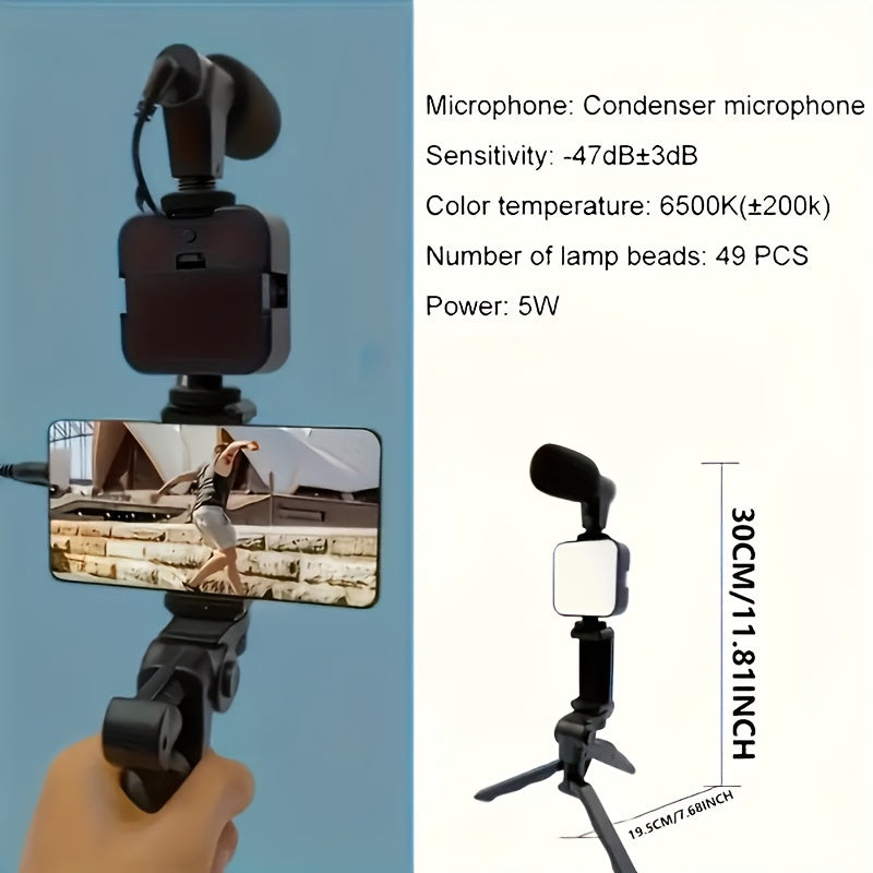 Professional Selfie Stick Light Kit with Tripod-like Stabilizer, 5-in-1 Phone Camera Stand & LED Ring Light, Portable /Smartphone Compatible for Live Streaming, Vlogging, YouTube, Interviews - Compatible with iPhone/ (No Batt
