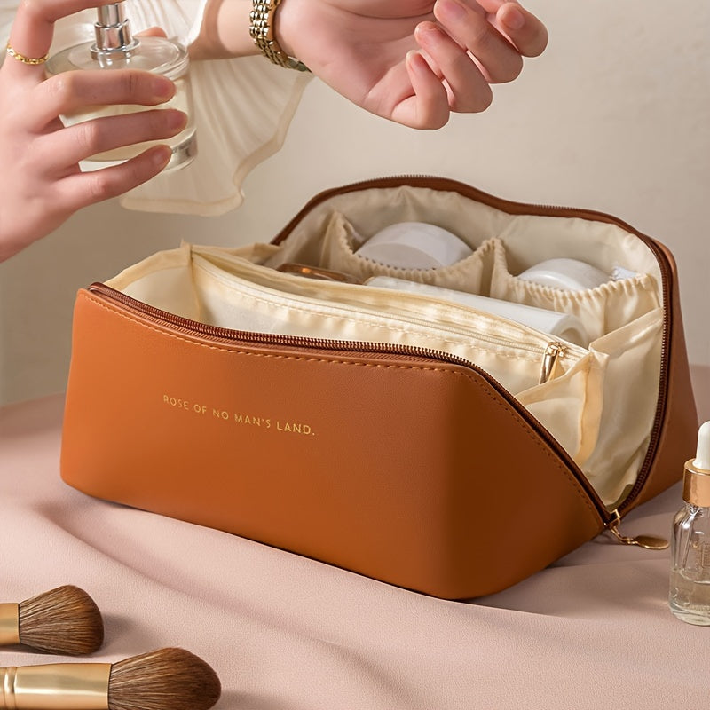 PU Makeup Bag With Large Capacity, Multi Functional Travel Storage Bag, Beauty Tools Makeup Box, Waterproof Women's Wash Bag Cosmetic Bag