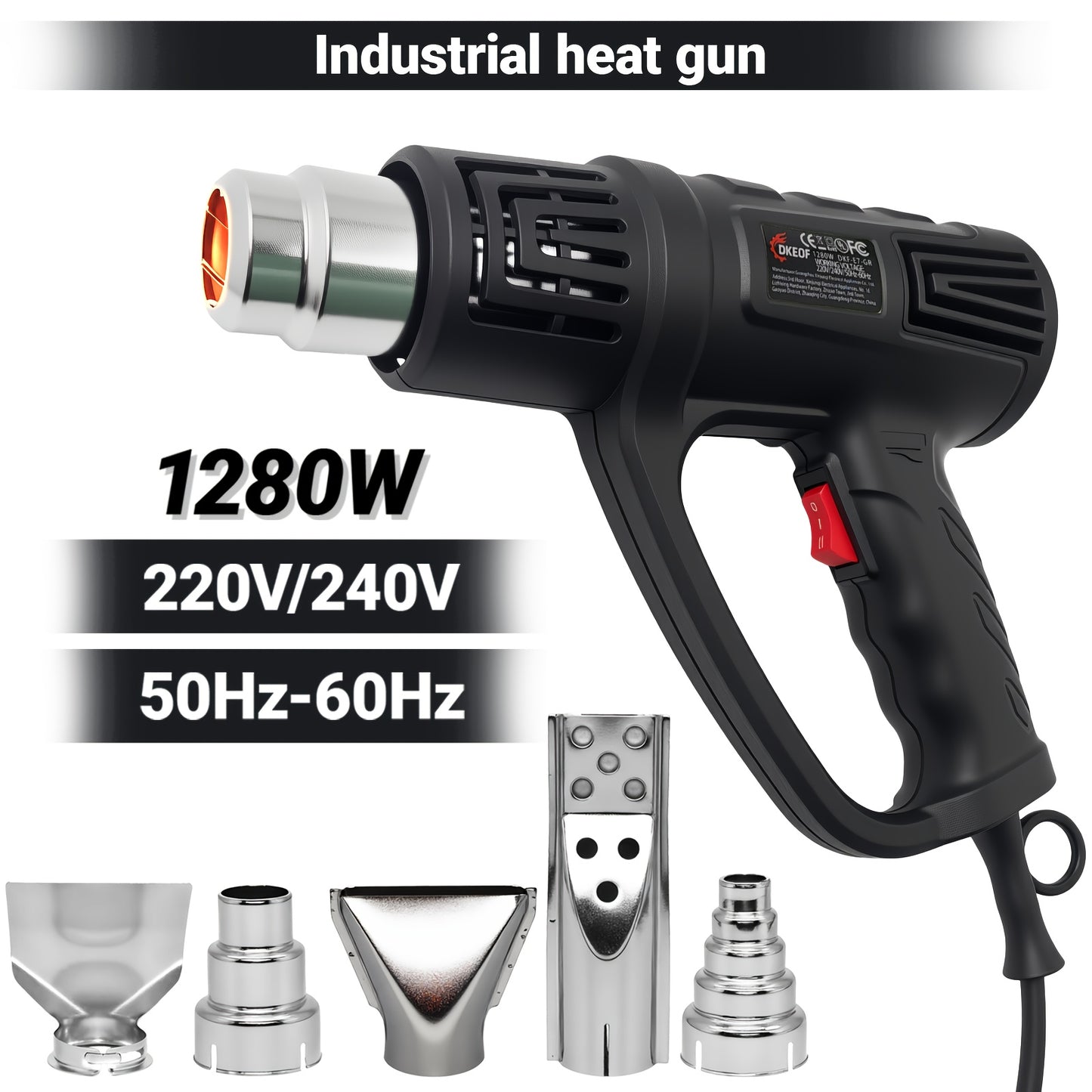 DKEOF 1280W Heavy Duty Heat Gun Kit with Dual-Temperature Settings (302°F/1202°F), Overheat Protection, Fast Heating, Ergonomic Handle & Durable Construction - for Shrinking PVC, Welding