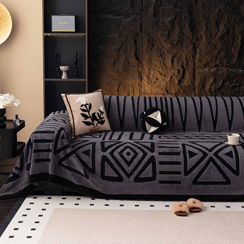 1pc Mirror Yi Thick Plush Sofa Cover - All-Season Pet-Friendly One-Piece Design, Anti-Slip &, Machine Washable Soft Short Fur Fabric, Fit for 3/2/4-Seater & Sectional Sofas, Contemporary Home Decor, Sectional Sofa Cover, Mode