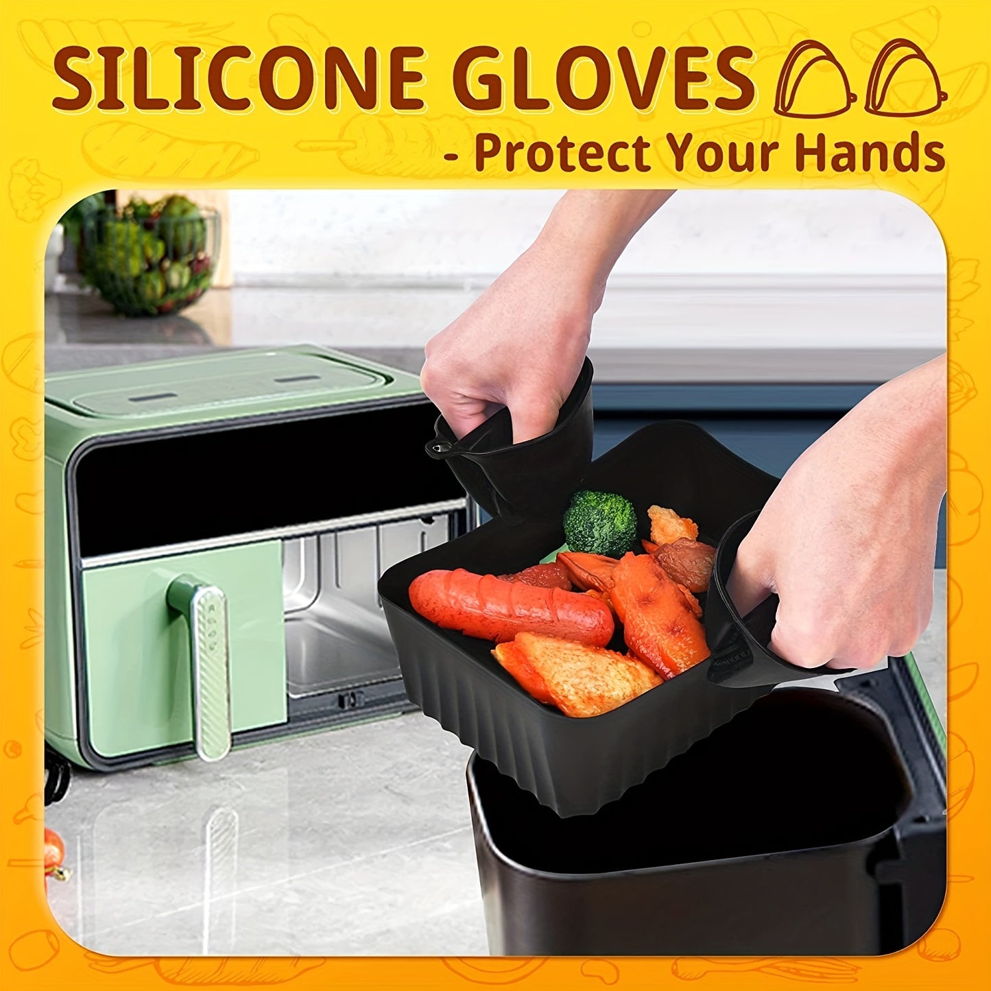 11pcs Air Fryer Accessories Kit - Perfect for Ninja Dual&Tower Air Fryer, Includes 2 Reusable Liners, 2 Racks, 4 Skewers, Silicone Gloves & Brush!