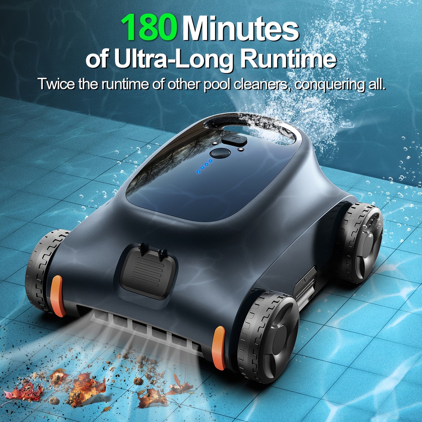Seauto Robotic Pool Vacuum 180 Mins Running Up to 2000 Sq.ft, 180W Brushless Motor, 45, 000 Pa Powerful Suction for Above Ground Pool and In Ground Flat Pools