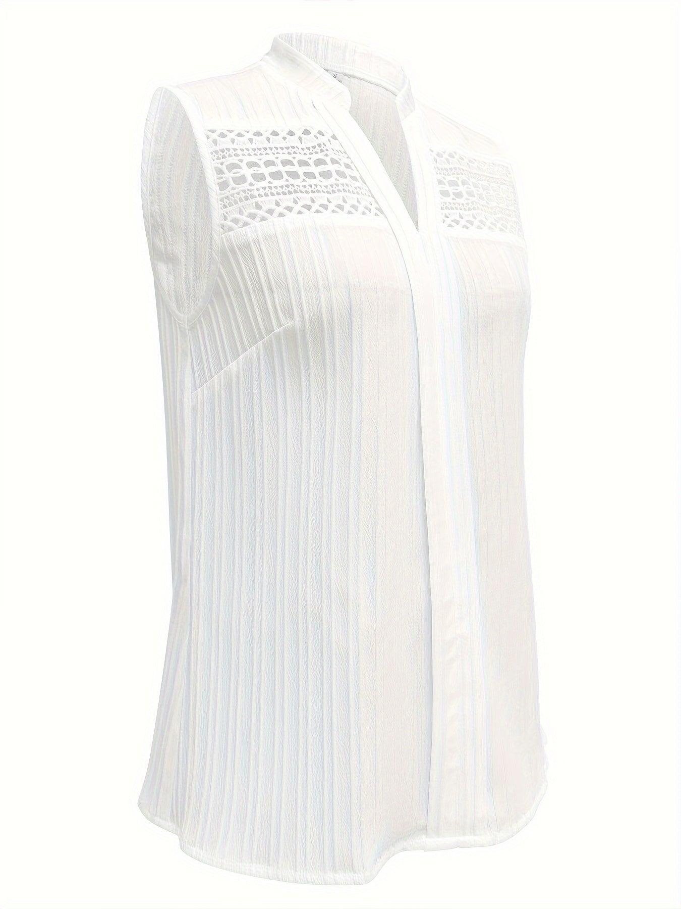 Lace Stitching V-neck Blouse, Elegant Sleeveless Top For Spring & Summer, Women's Clothing