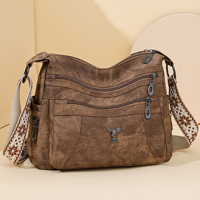 Taole Women's Vintage Bohemian PU Shoulder Bag - Adjustable Strap & Zipper Closure, Retro 1950s Handbag in Khaki/Ginger/Gray/Blue/Black, Casual & Dressy Outfits, Durable & Oil-Tanned Edges