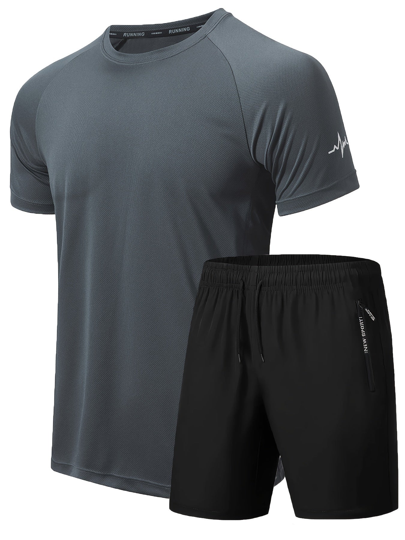 Men's 2Pcs Outfit, Solid Workout Short Sleeve T-shirt & Drawstring Shorts For Basketball Football Exercise Training Running Gym
