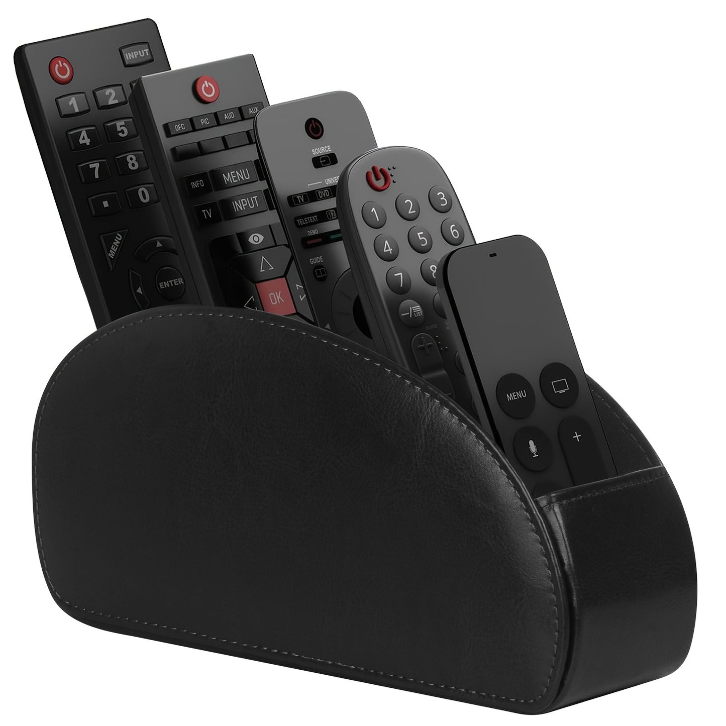Remote Control Holder with 5 Compartments - Black Faux Leather Remote Caddy for TV, DVD, Blu-Ray, Media Player, And Heater Control, Independent Storage, Desk & Drawer Organizer for Home Storag, Desk & Drawer Organizer for Hom