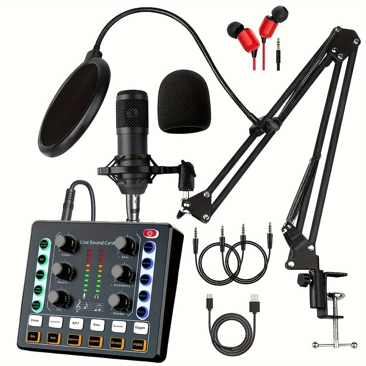 Kit de Podcast BM800 com Placa de Som V8 – Gravação e Streaming