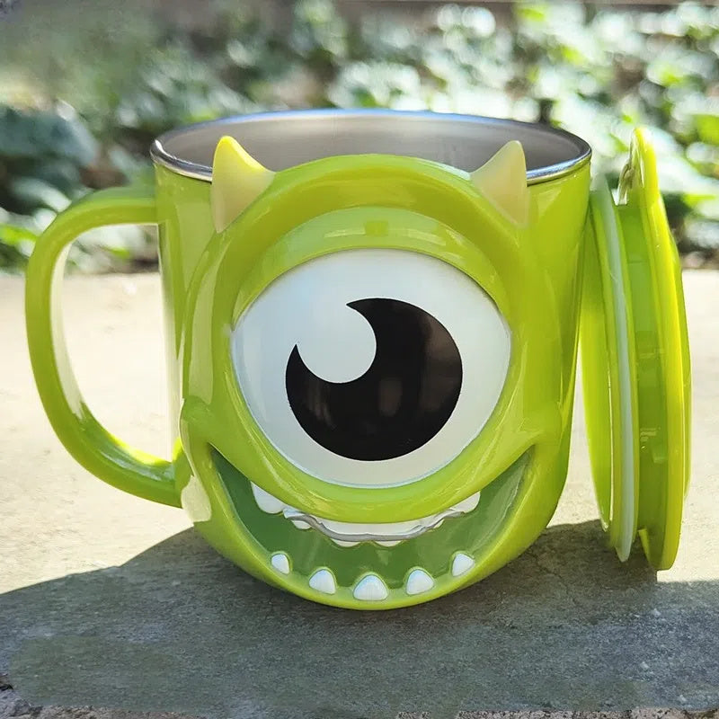 Monsters University Mike Wazowski 316 Stainless Steel Coffee Mug with Lid - 260ml, Blue Cartoon Design, Perfect for Work, School, Outdoor Activities, and Gifts, Work Mug | Playful Mug Style | Durable Coffee Cup, Coffee Bar Ac