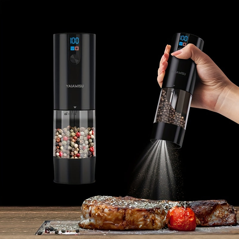 Conjunto de Moedores Elétricos de Sal e Pimenta - Moinho Pequeno para Uso Doméstico com Carregamento USB e Visor LCD - Moinho de Pimenta com Ajuste de Granulometria, Ideal para Cozinhas Domésticas, Restaurantes e Churrascos ao Ar Livre